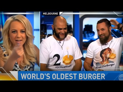 Casey and Ed show Senior Burger during The Project interview.